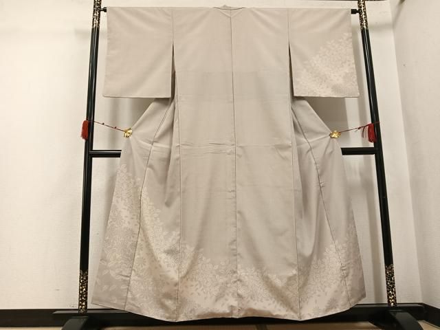 平和屋着物●お召　訪問着　草花文　正絹　逸品　AABK0201ph