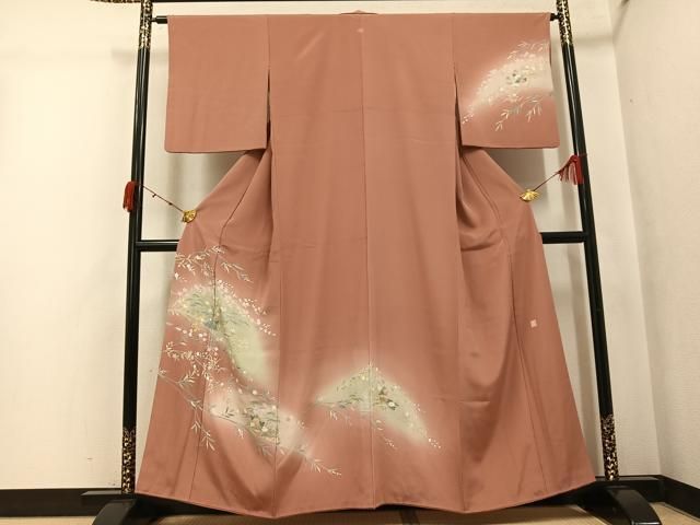 平和屋着物●訪問着　友禅　作家物　草花文　暈し染め　正絹　逸品　AABK0204ph