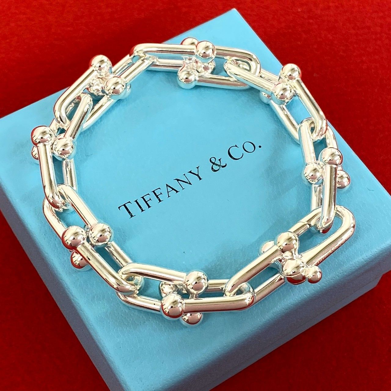 極 美品 TIFFANY&Co. ティファニー ハードウェア ラージリンク ブレスレット シルバー925 アクセサリー シルバー 32176