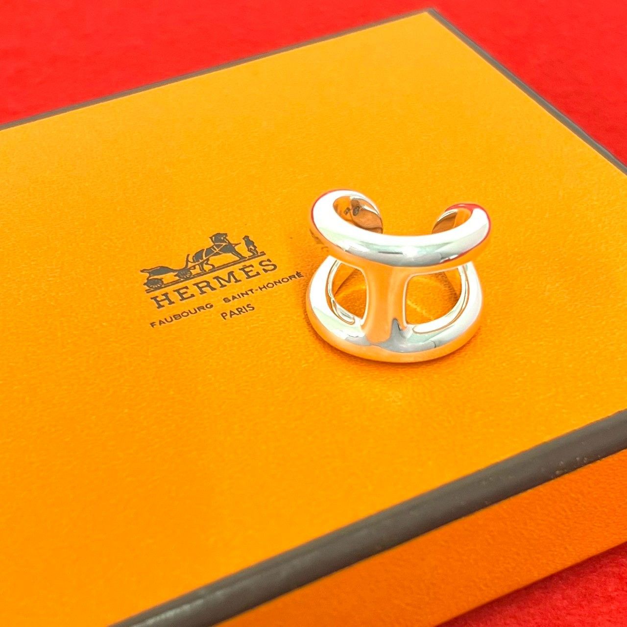 極 美品 HERMES エルメス オスモズ GM リング シルバー925 指輪 9号 メンズ レディース アクセサリー シルバー 36479