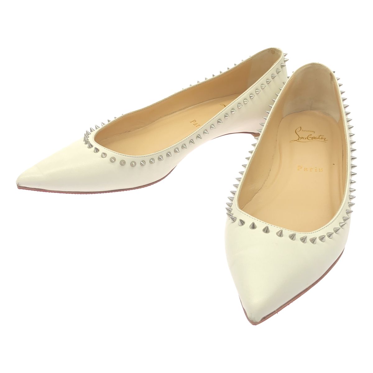 Christian Louboutin クリスチャンルブタン ANJALINA FLAT NAPPA SHINY スタッズパンプス ホワイト 37 1/2