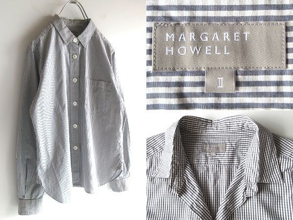 MARGARET HOWELL マーガレットハウエル LAYERED GINGHAM コットン ギンガムチェックシャツ 2 グレー 定価27500円 日本製 MHL.