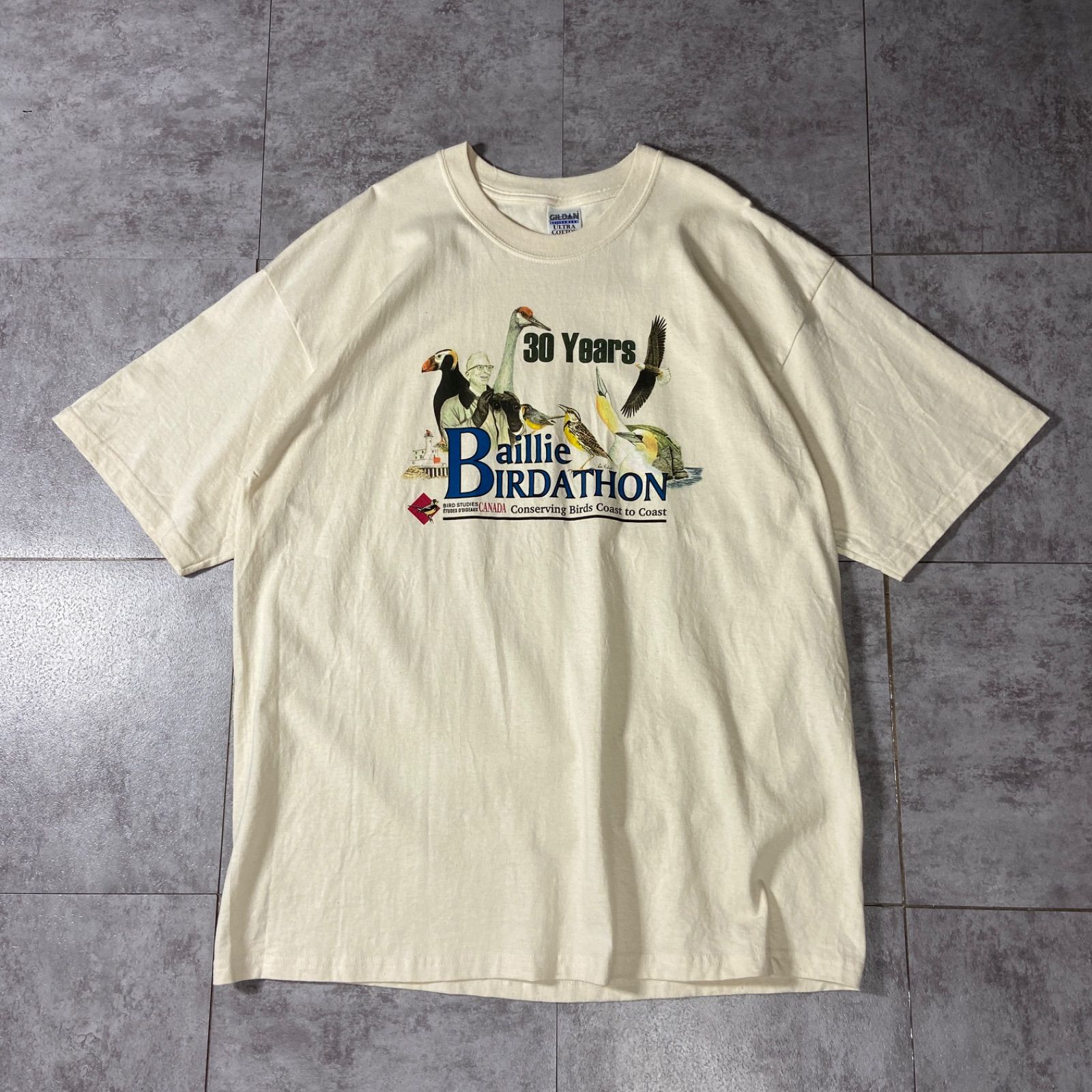 バード アニマル プリント Tシャツ アイボリー XL 00s