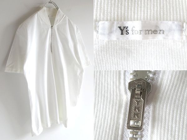 希少 90sビンテージ Y's for men ワイズフォーメン コットンフライス ハーフジップ Tシャツ 半袖 カットソー 白 ホワイト ヨウジヤマモト