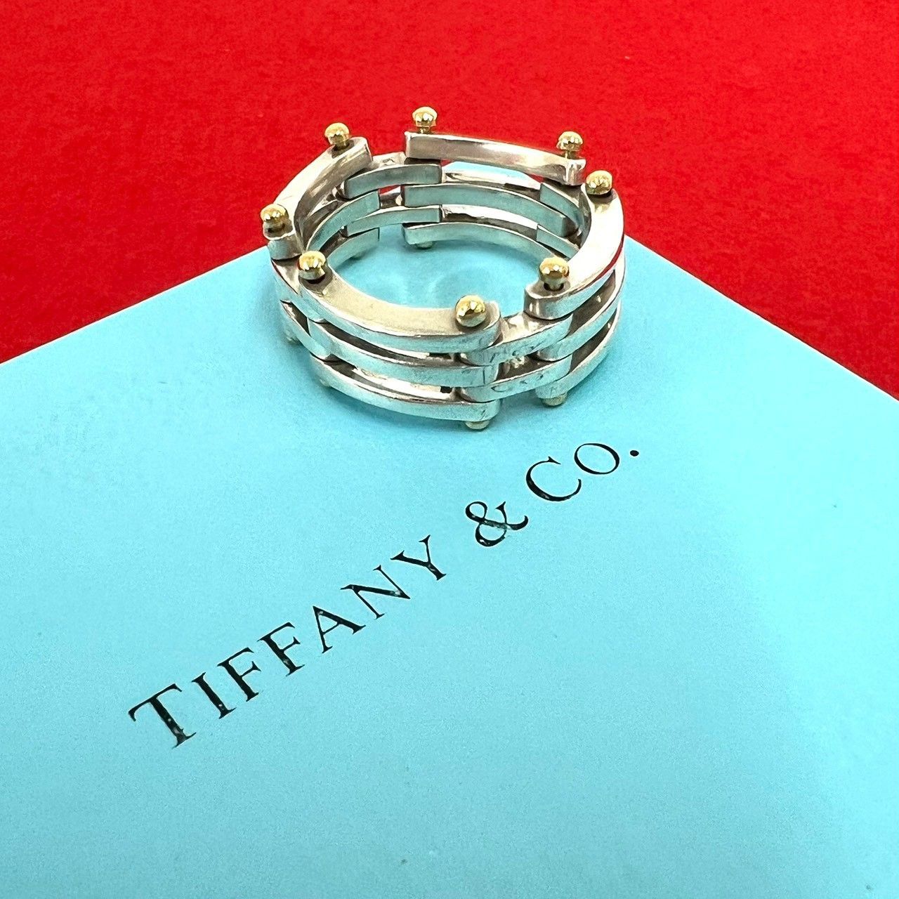 極 美品 TIFFANY&Co. ティファニー ヴィンテージ ゲート リング シルバー925 K18ゴールド 指輪 24号 アクセサリー シルバー 60443