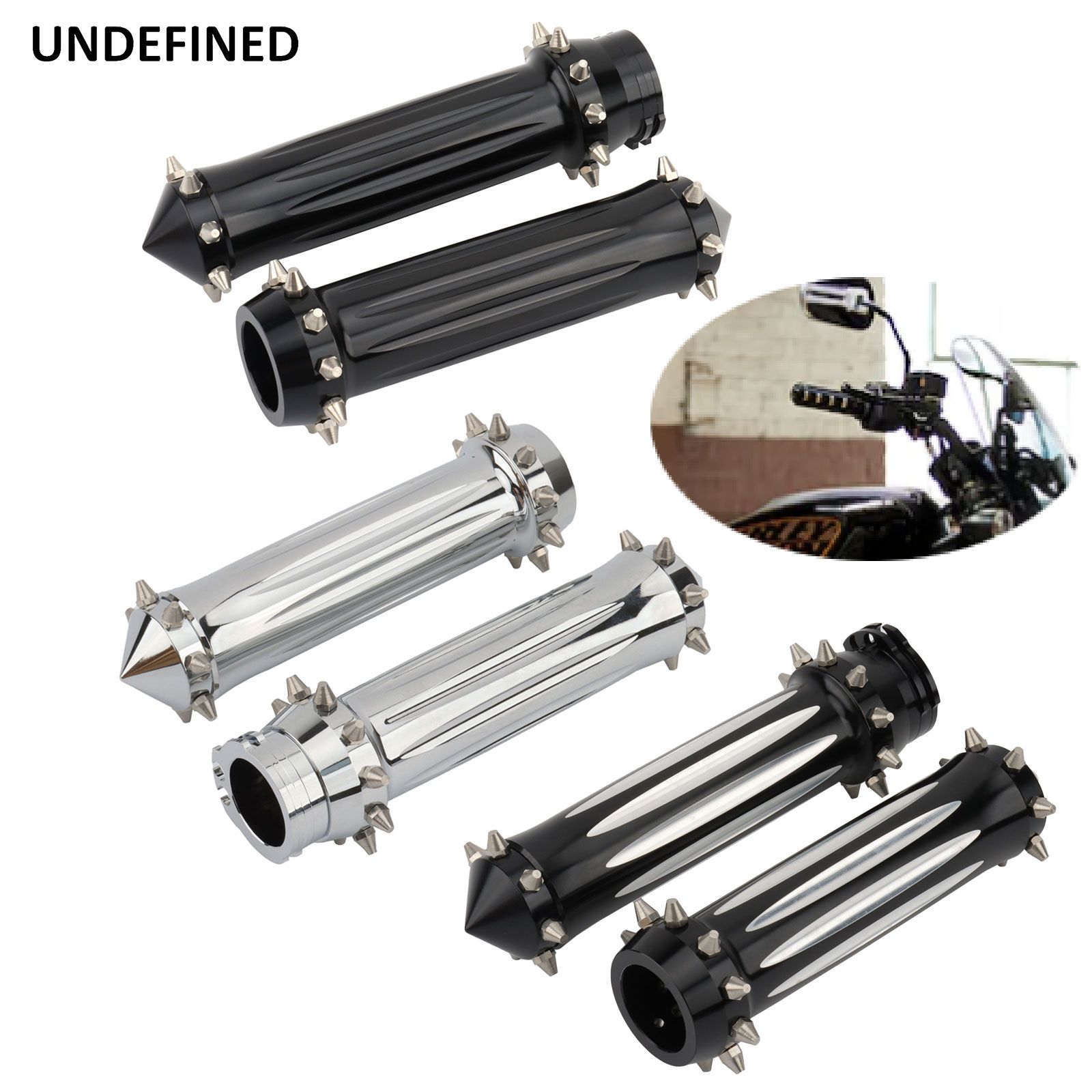 CNC スパイク付きハンドルバーグリップ 25mm 1インチ ハーレー XL883 スポーツスター XL48 XL72 1996〜2021 ダイナ 1996〜2017 ソフテイル 1995〜2015 ツーリング 1996〜2007対応