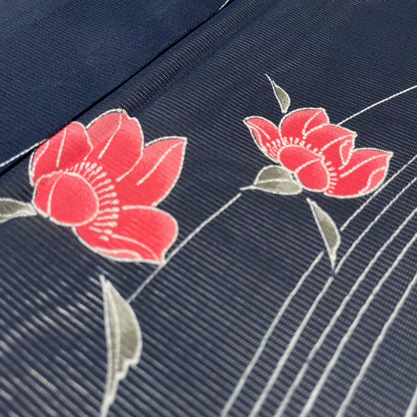 夏着物 絽織 小紋 飛び柄の花模様 着物 正絹 X-6423