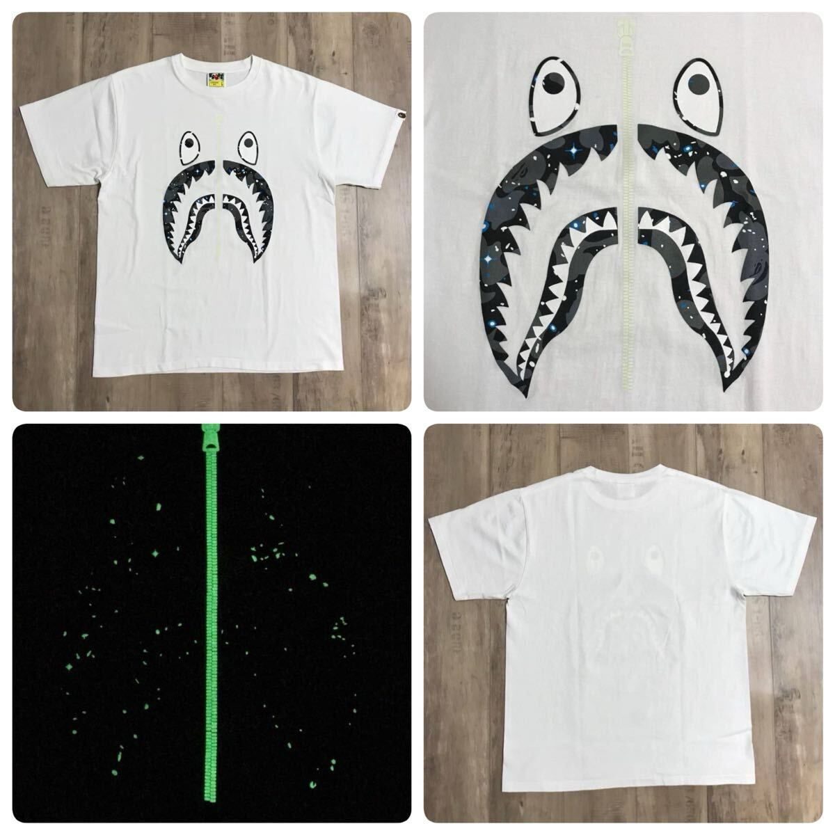 ★蓄光★ SPACE CAMO シャーク Tシャツ Lサイズ a bathing ape BAPE shark エイプ ベイプ アベイシングエイプ 迷彩 Galaxy Cosmos y5