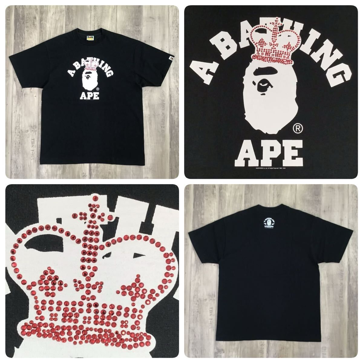 ★XL★ スワロフスキー クラウン カレッジロゴ Tシャツ a bathing ape BAPE エイプ ベイプ swarovski ラインストーン NIGO jy3