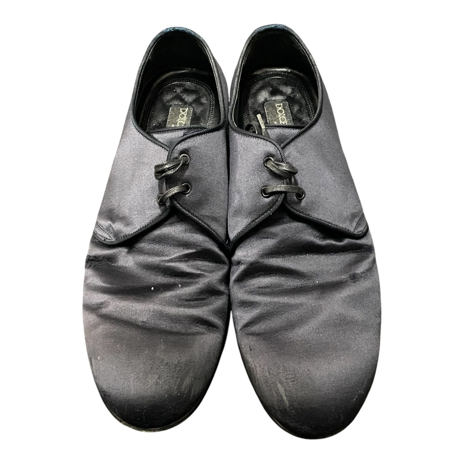 DOLCE&GABBANA ドルチェ＆ガッバーナ サテン レースアップ ドレスシューズ パーティーシューズ 5498 ネイビーブラック ミッドナイトブルー サイズ9 約27.5～28.0cm サテン ビジネスシューズ フォーマル スーツ メンズ 男性