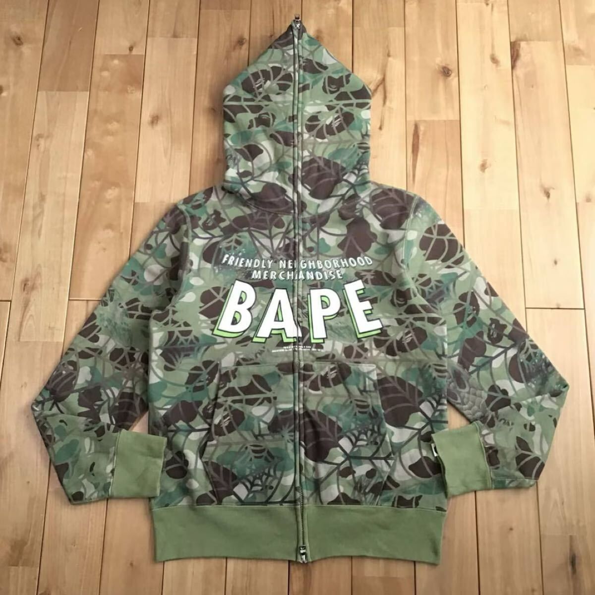 スパイダーマン × BAPE CAMO フルジップ パーカー Sサイズ marvel comics spider man a bathing ape full zip hoodie エイプ ベイプ tji3
