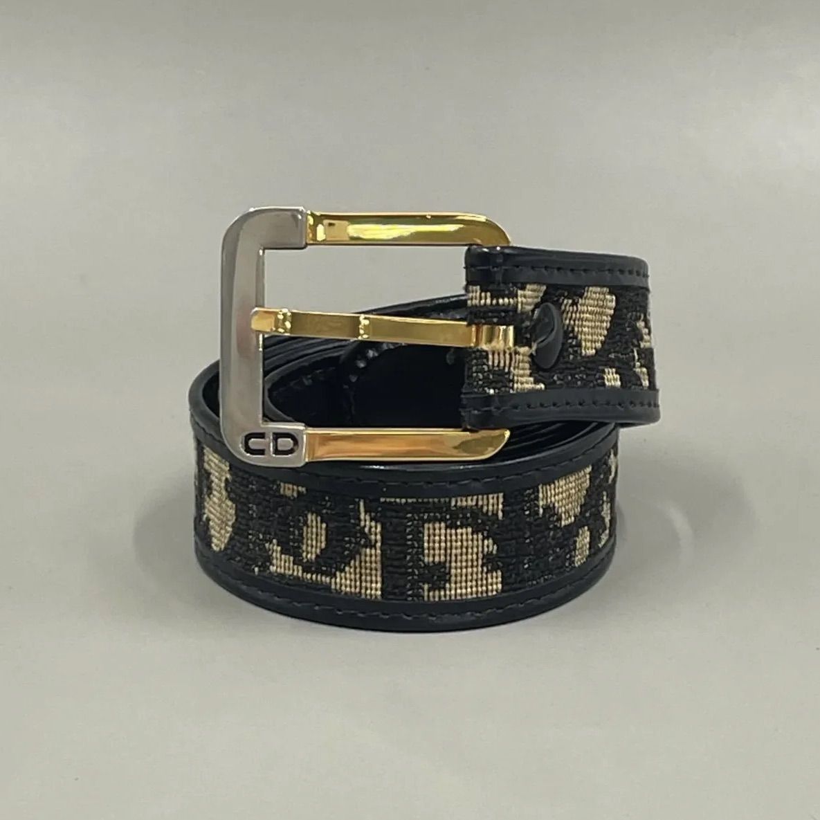 極美品　Christian Dior クリスチャンディオール　ベルト　総柄　CDロゴ　黒　ブラック　ヴィンテージ　vintage