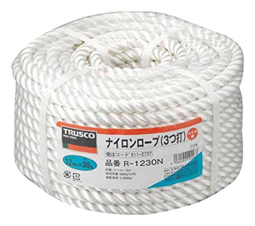 TRUSCO(トラスコ) ナイロンロープ 12mm×30m 3つ打タイプ R-1230N送料無料 55636d86