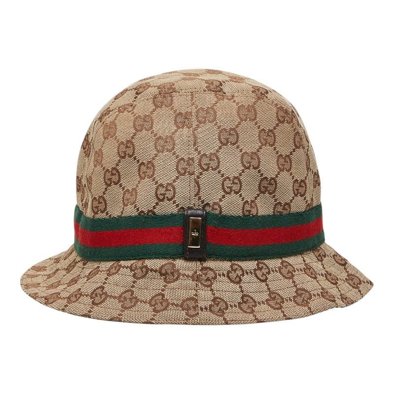 グッチ GGキャンバス シェリーライン バケットハット サイズ:L ベージュ ブラウン ポリエステル コットン レディース GUCCI【1-0282233】