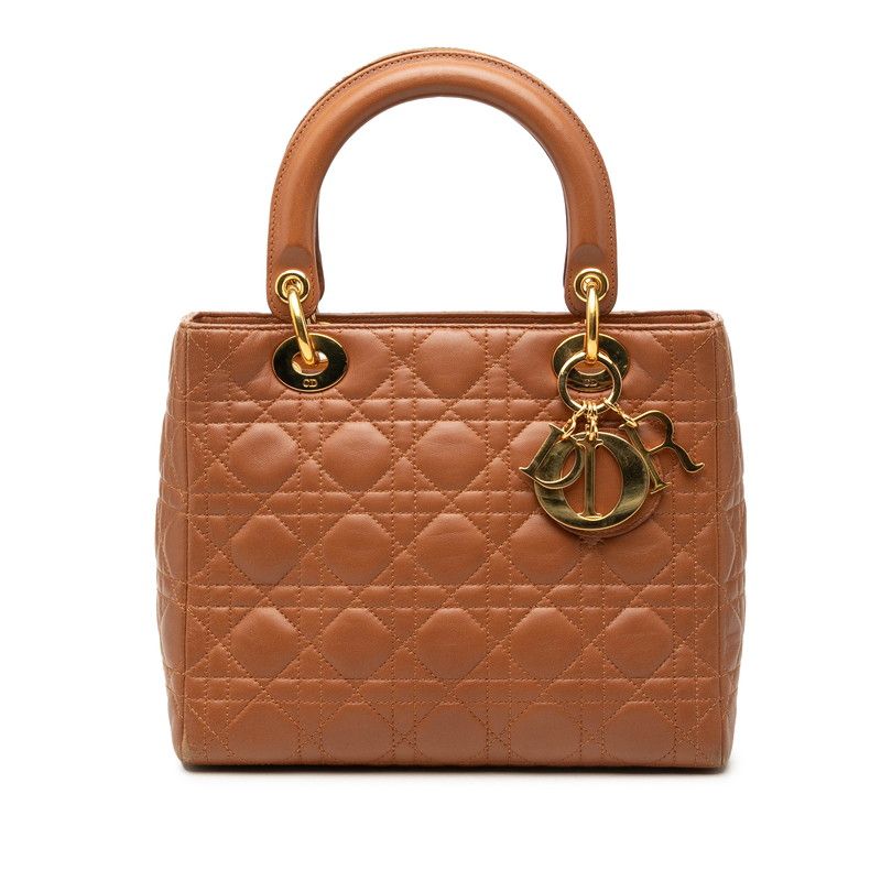 ディオール カナージュ レディディオール ミディアム ハンドバッグ ブラウン レザー レディース Dior【228-82437】