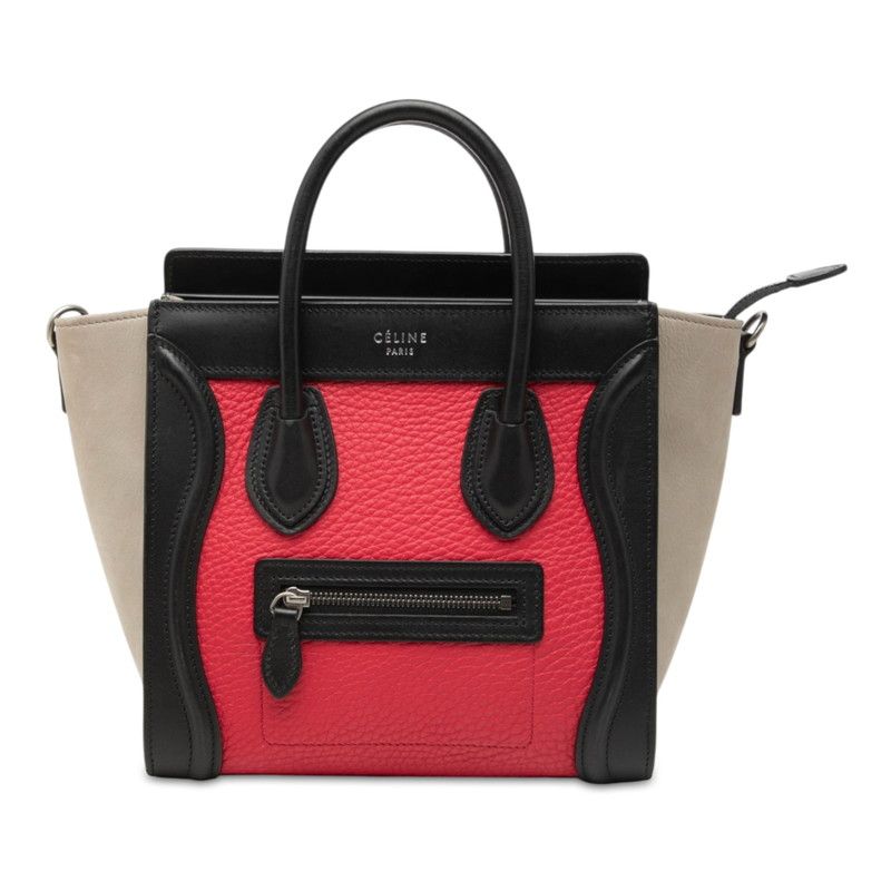 セリーヌ ラゲージ ナノショッパー ハンドバッグ ブラック レッド グレー レザー スウェード レディース CELINE【228-82449】 55,680円