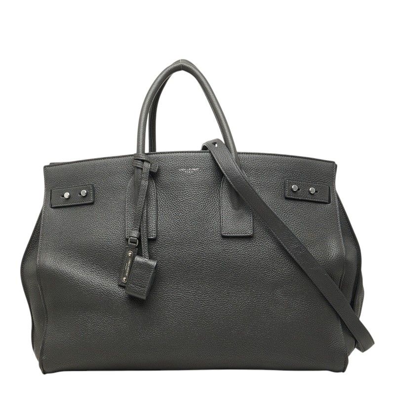 サンローラン サック ド ジュール スープル ラージ ハンドバッグ 2WAY ショルダーバッグ 47816 グレー レザー レディース SAINT LAURENT【1-0283281】