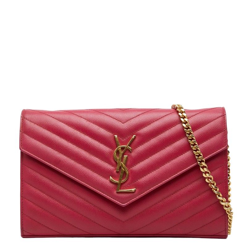 サンローラン カサンドラ YSLロゴ チェーンウォレット ショルダーバッグ 377828 ピンク系 レザー レディース SAINT LAURENT【1-0283286】 58,740円