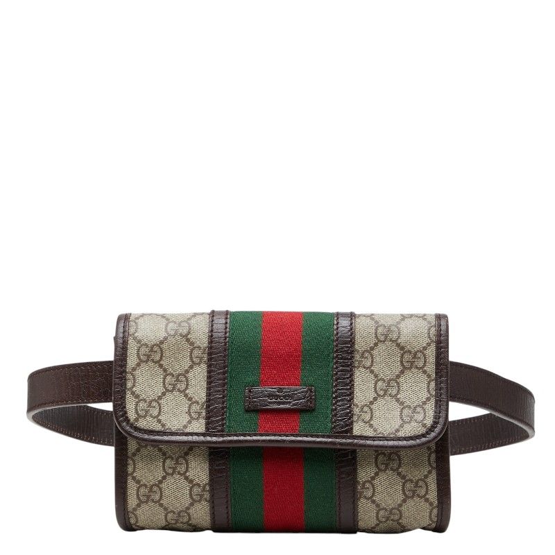 グッチ GGスプリーム シェリーライン ボディバッグ ウエストバッグ 152597 ブラウン ベージュ PVC レザー レディース GUCCI【1-0275743】