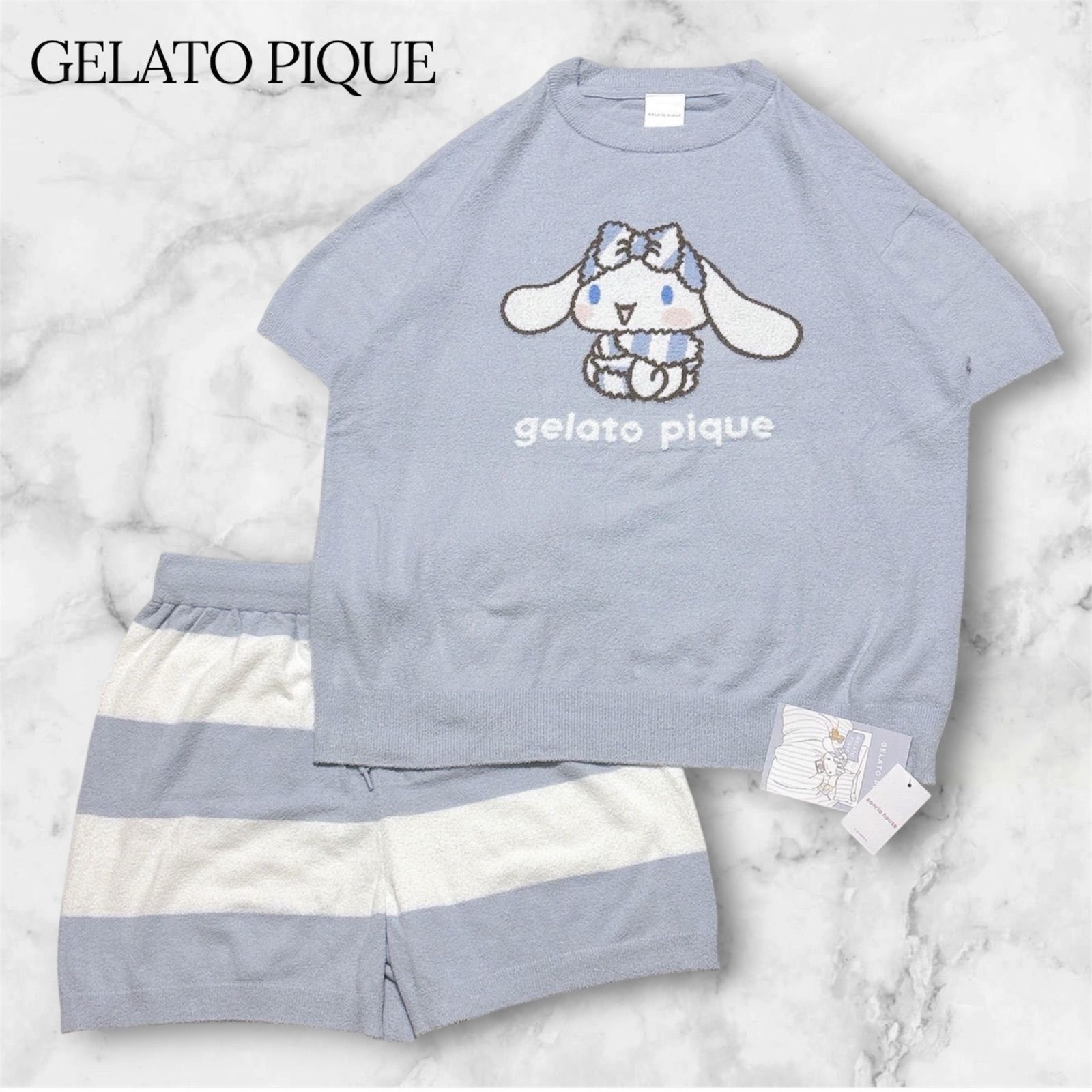 【新品タグ付】 ジェラートピケ サンリオハウス コラボ スムーズィーセットアップ シナモロール GELATO PIQUE ルームウェア ライトブルー LBLU Fサイズ サンリオコラボ 限定 パジャマ 上下 プルオーバー 大人気 B1218