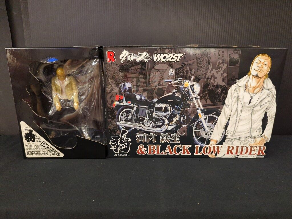 Aoshima/Studio Ren 1/12 PVC Finished Figure & Motorcycle Plastic Model Set Raven KARASU vol.1 Kawachi Tetsuo & BLACK LOW RIDER Set Regulus Edition