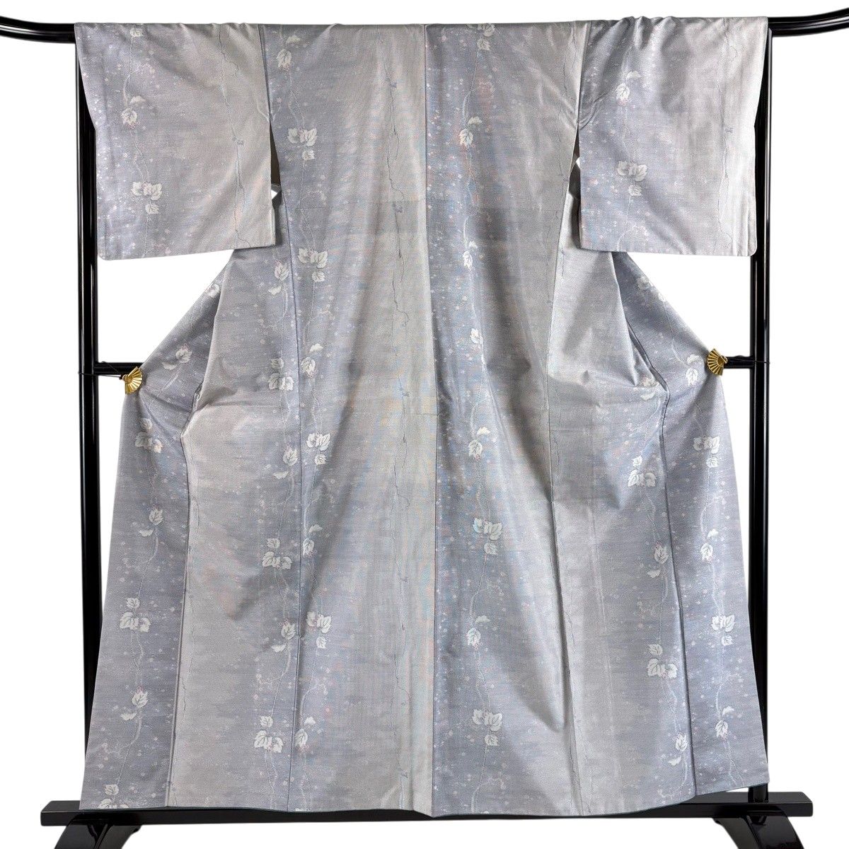 【美品】 大島紬 身丈158.5cm 裄丈67.5cm L 袷 証紙 蔦 霞 青灰色 正絹 秀品 【中古】 6,600円