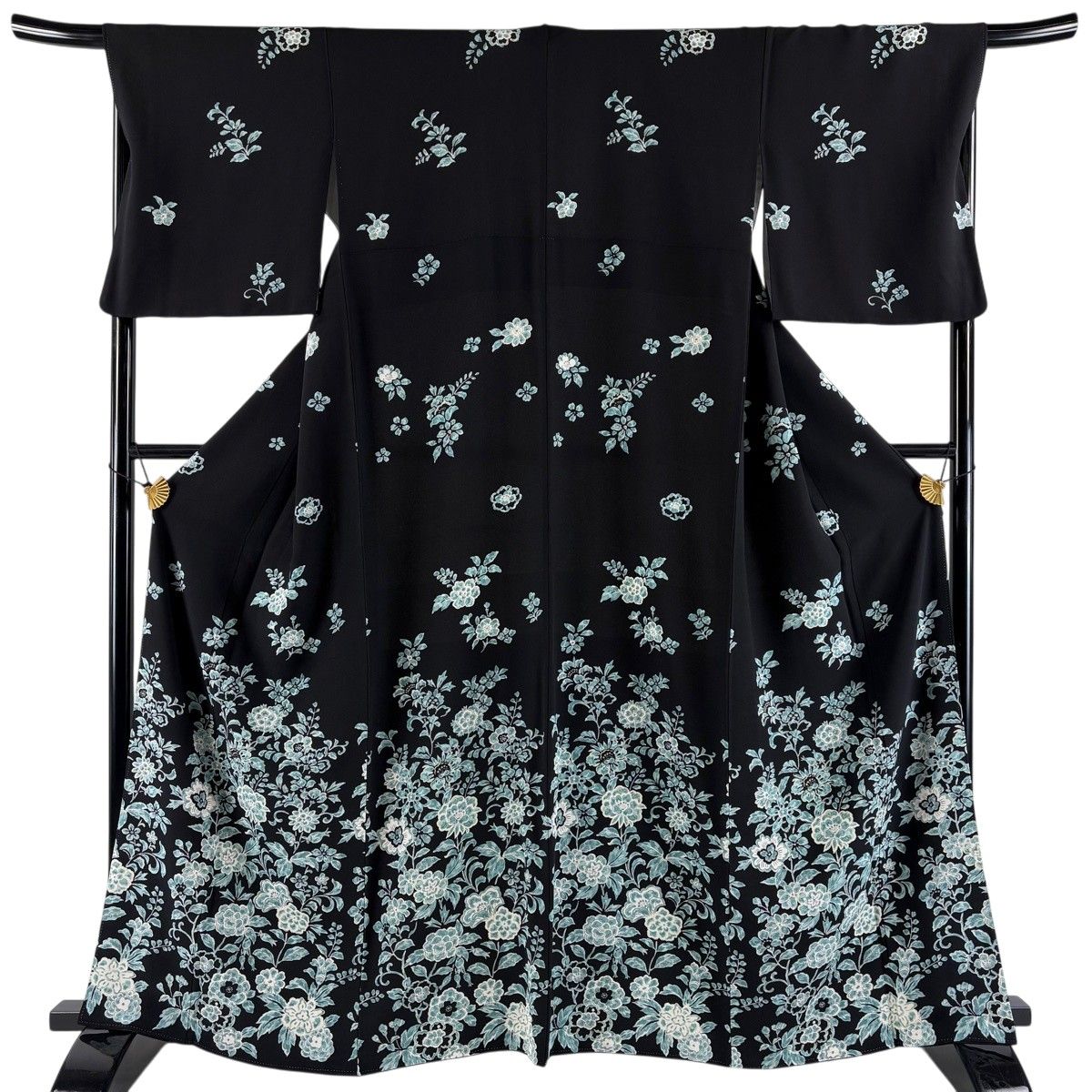 【美品】 付下げ 身丈163cm 裄丈67cm M 袷 草花 更紗 金彩 黒 正絹 秀品 【中古】 6,336円