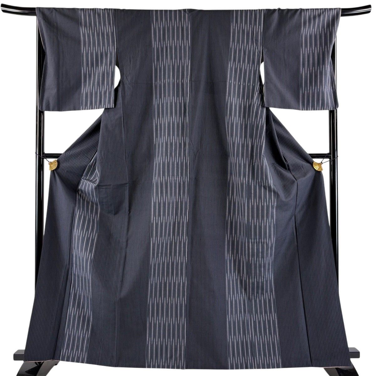 【美品】紬 身丈165cm 裄丈67.5cm L 袷 縞 幾何学 青灰色 正絹 秀品 【中古】 6,776円