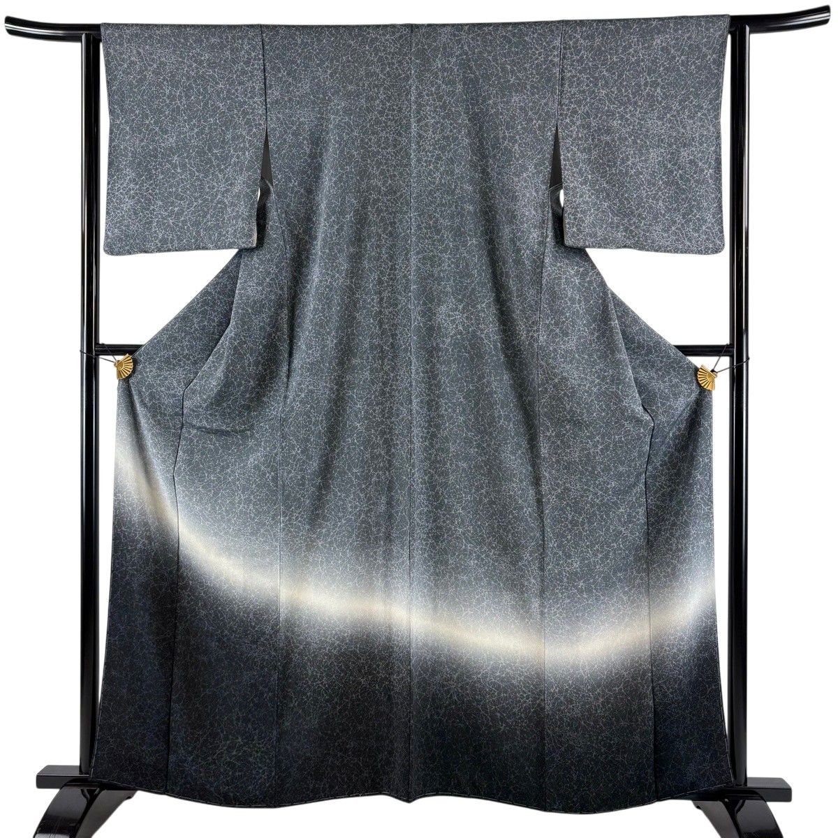 【美品】 付下げ 身丈160.5cm 裄丈63cm S 袷 洛楽人 幾何学模様 ぼかし 灰色 正絹 逸品 【中古】