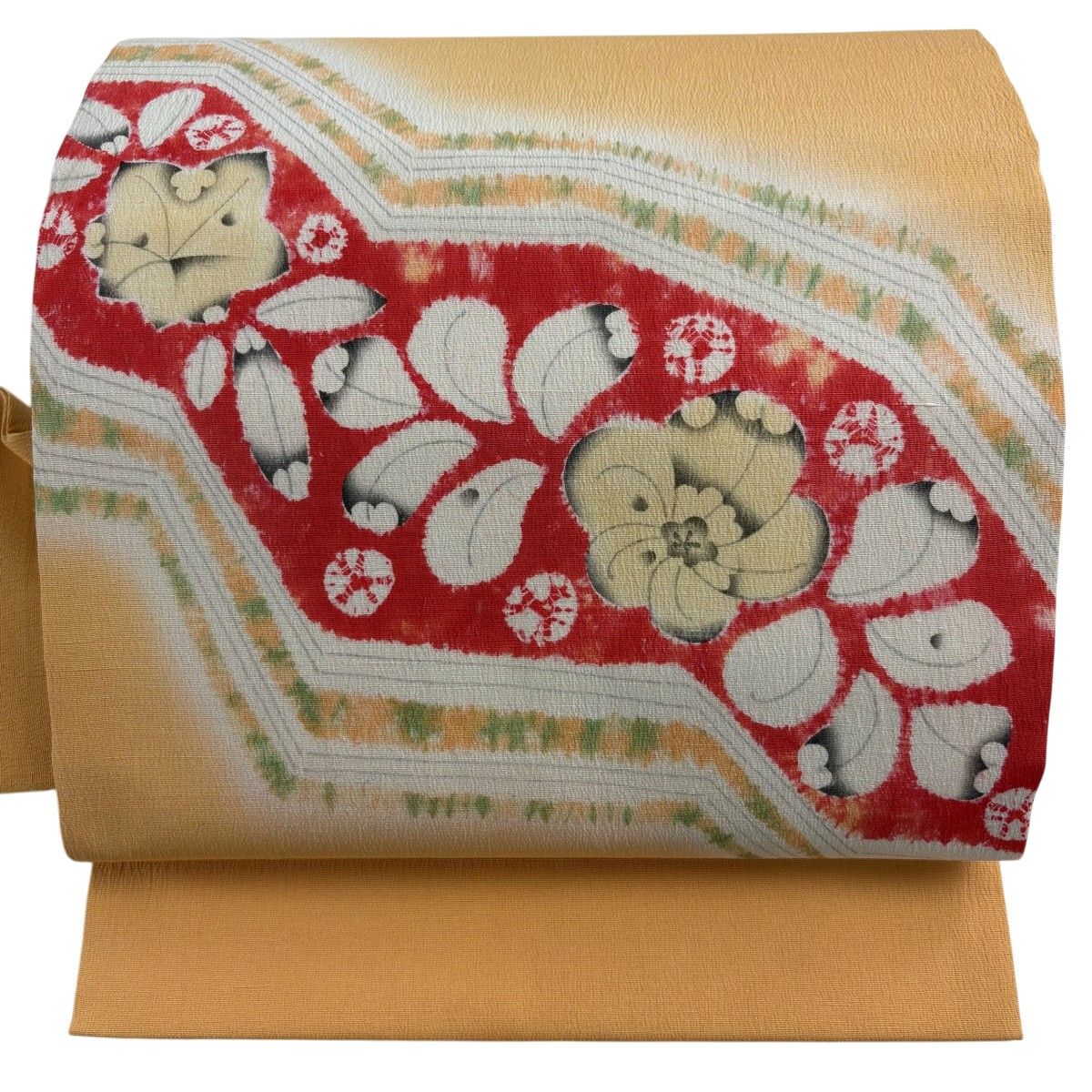 名古屋帯 秀品 草花 絞り ぼかし 薄オレンジ 正絹 【中古】 6,160円