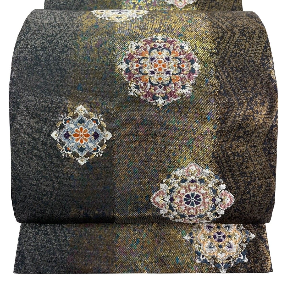【美品】 袋帯 秀品 華文 花唐草 金銀糸 箔 金色 六通 正絹 【中古】