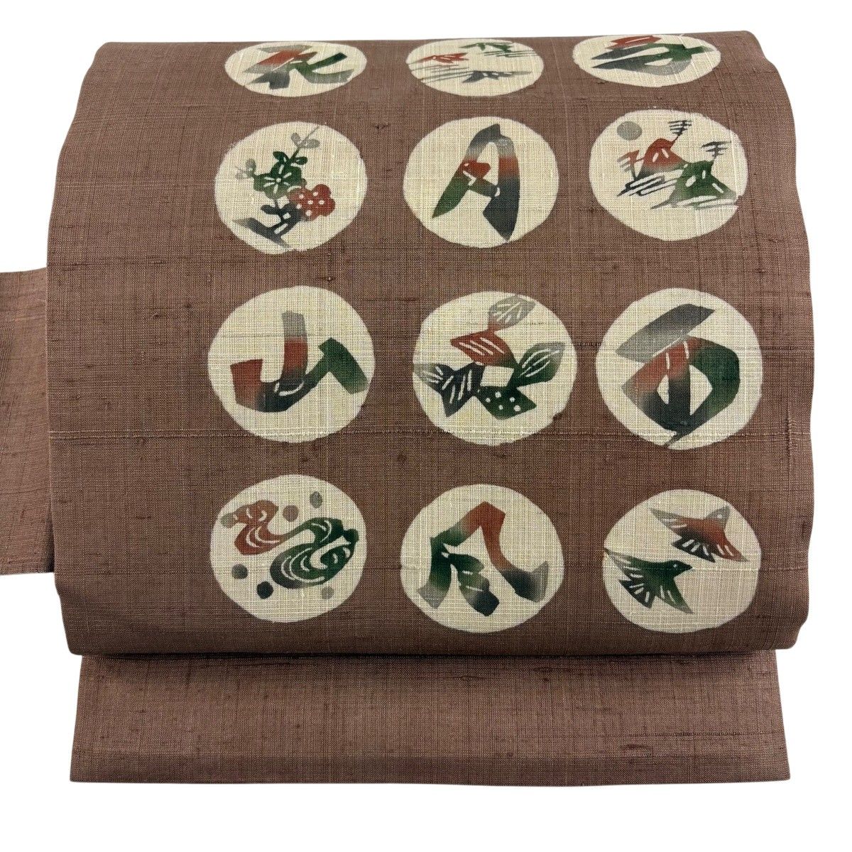 【美品】 名古屋帯 秀品 紬 文字 梅 小豆色 正絹 【中古】
