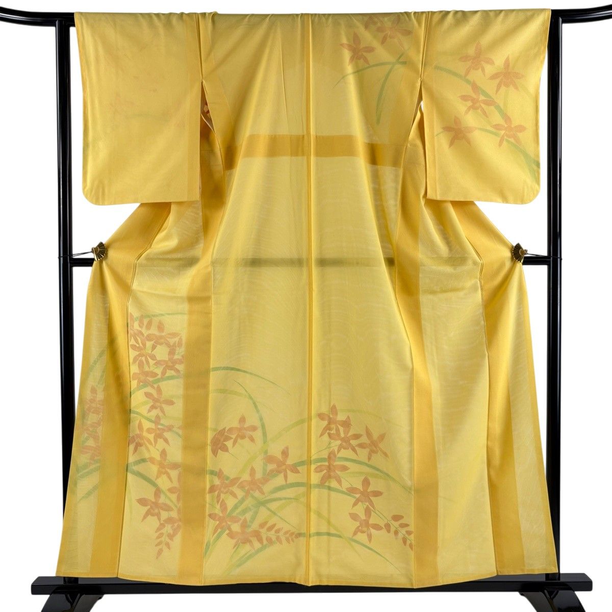 付下げ 身丈159cm 裄丈63.5cm S 紗袷 草花 黄色 正絹 名品 【中古】