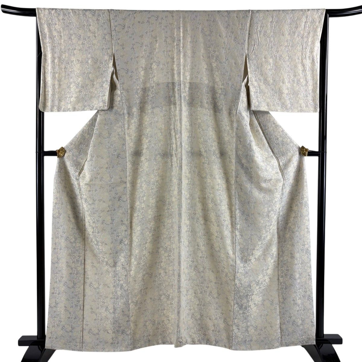 お召 身丈160.5cm 裄丈66.5cm M 袷 草花 クリーム 正絹 名品 【中古】 13,528円