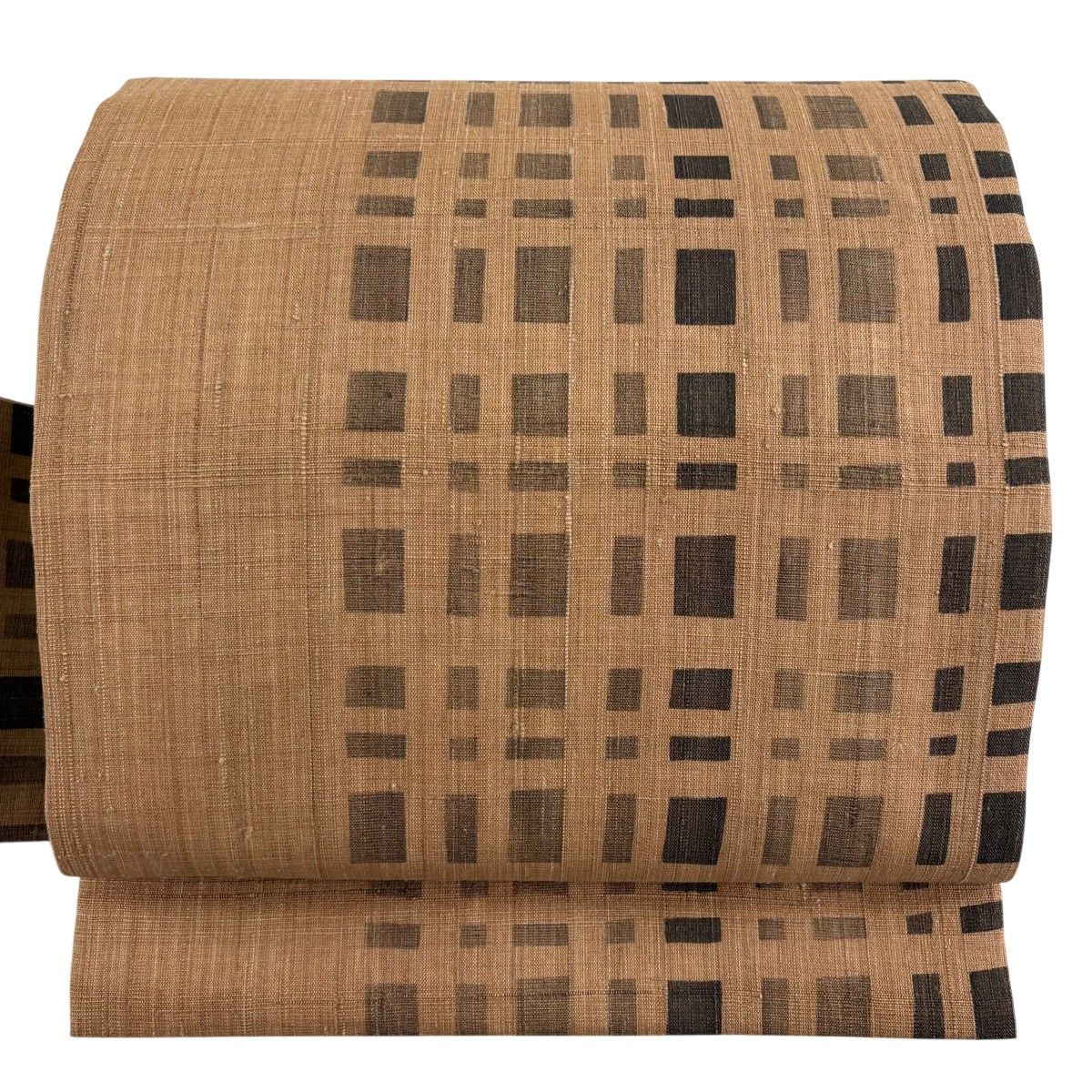 【美品】 名古屋帯 名品 紬地 格子 薄茶色 正絹 【中古】