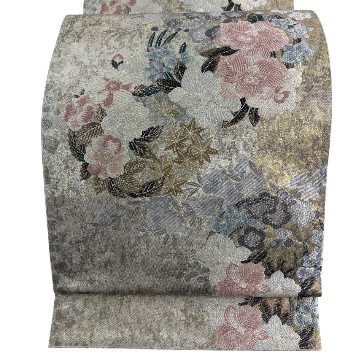 【美品】 袋帯 秀品 花丸文 草花 箔 金銀糸 銀色 六通 正絹 【中古】 6,248円