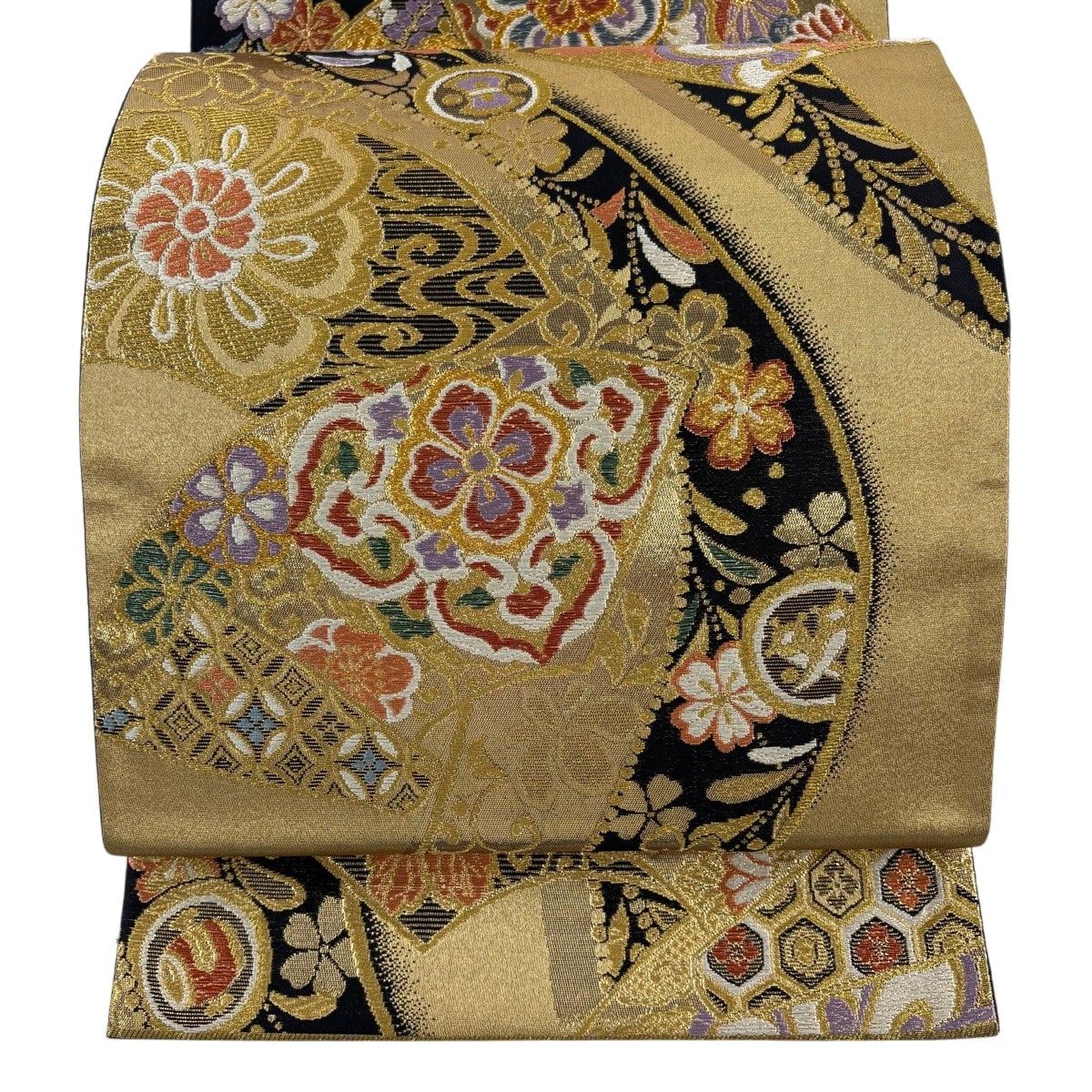 【美品】 袋帯 秀品 扇面 華文 金糸 箔 金色 六通 正絹 【中古】 6,248円