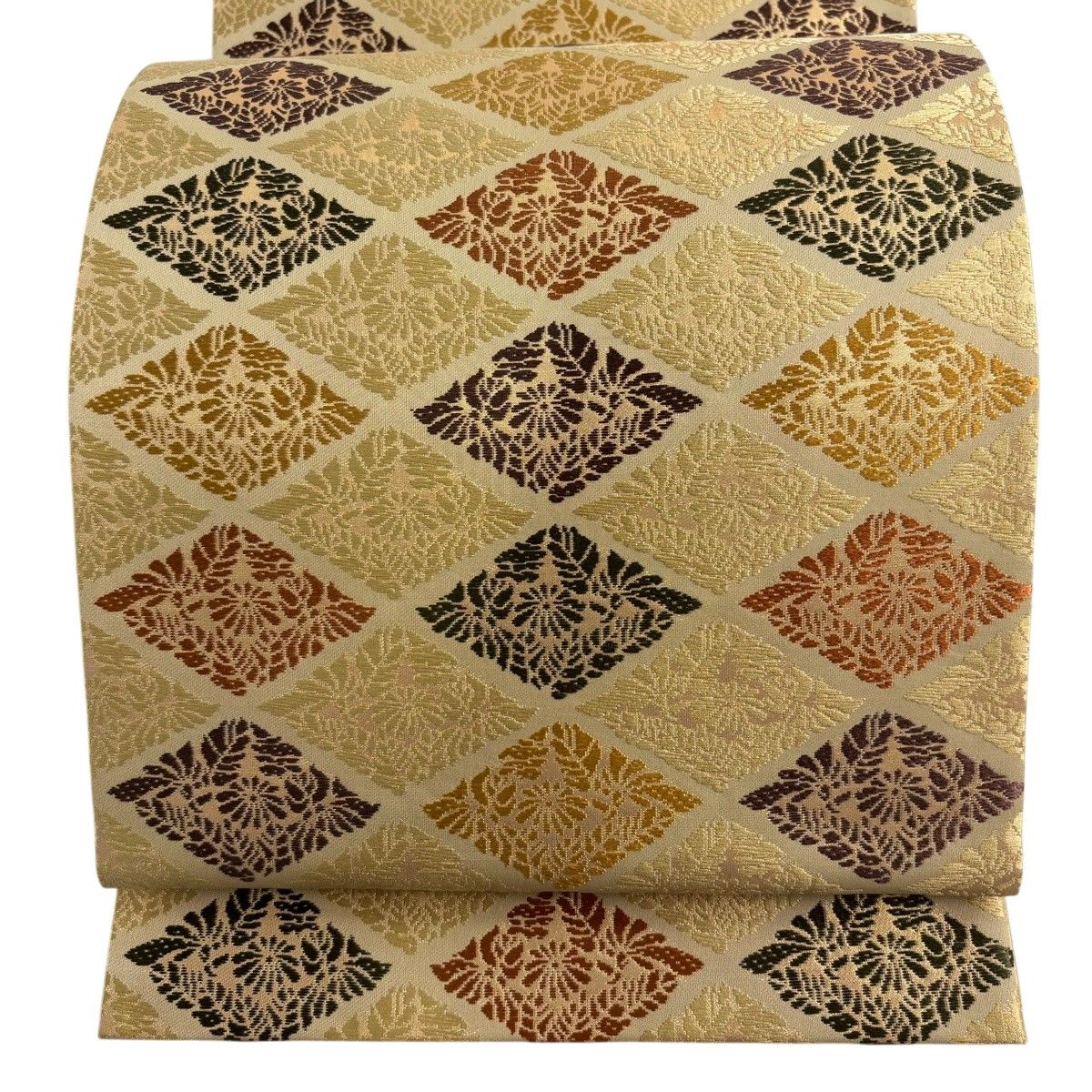 【美品】 袋帯 秀品 菱 草花 箔 唐織 ベージュ 六通 正絹 【中古】 6,776円