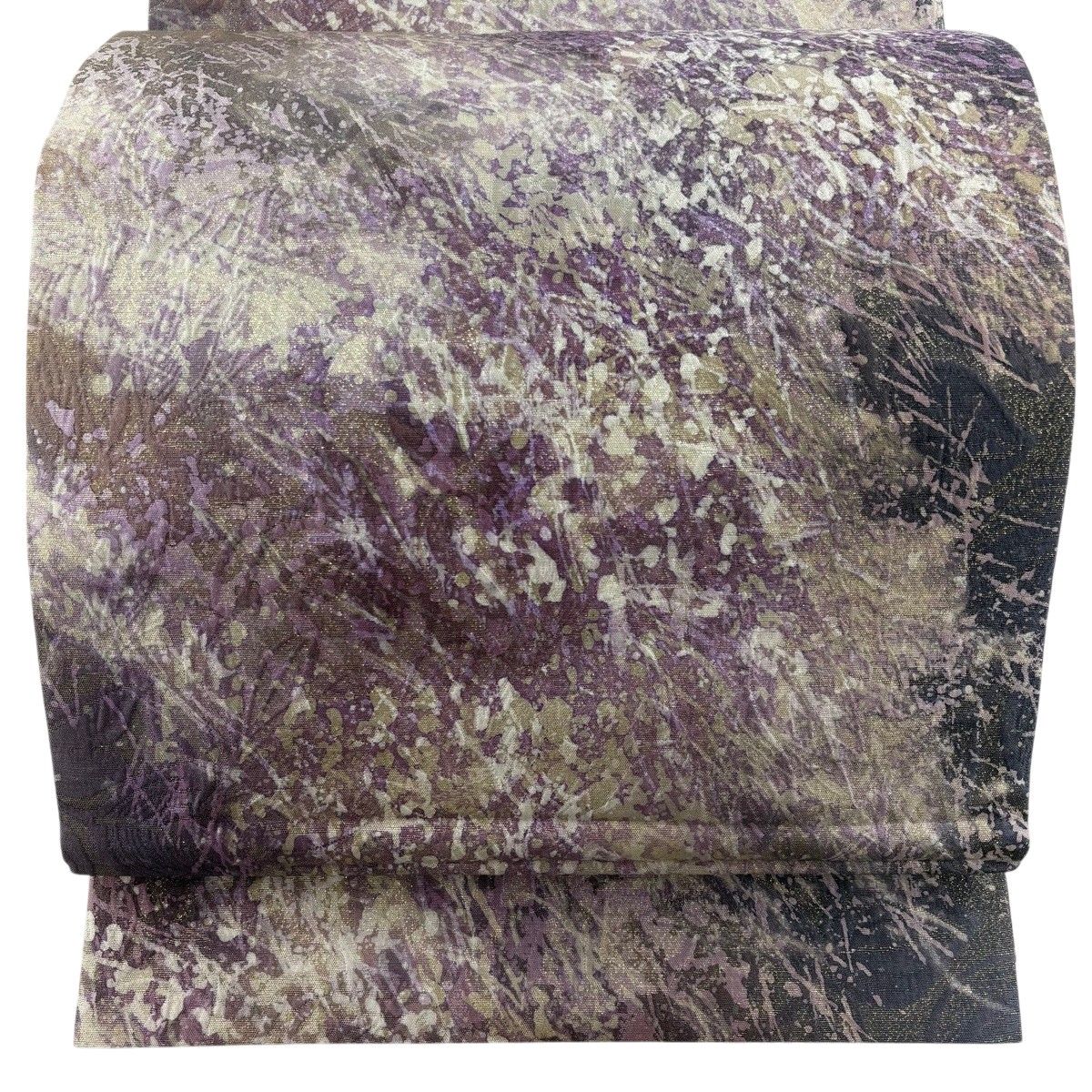 【美品】 袋帯 秀品 幾何学 箔 紫 全通 正絹 【中古】