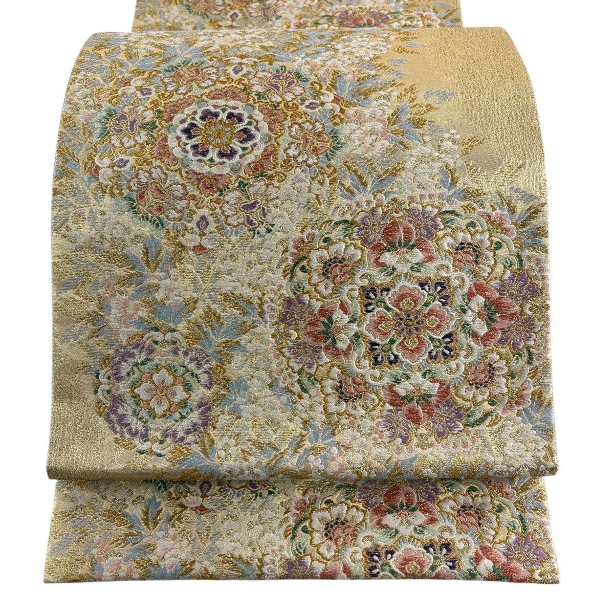 【美品】 袋帯 秀品 華文 草花 箔 金糸 金色 六通 正絹 【中古】