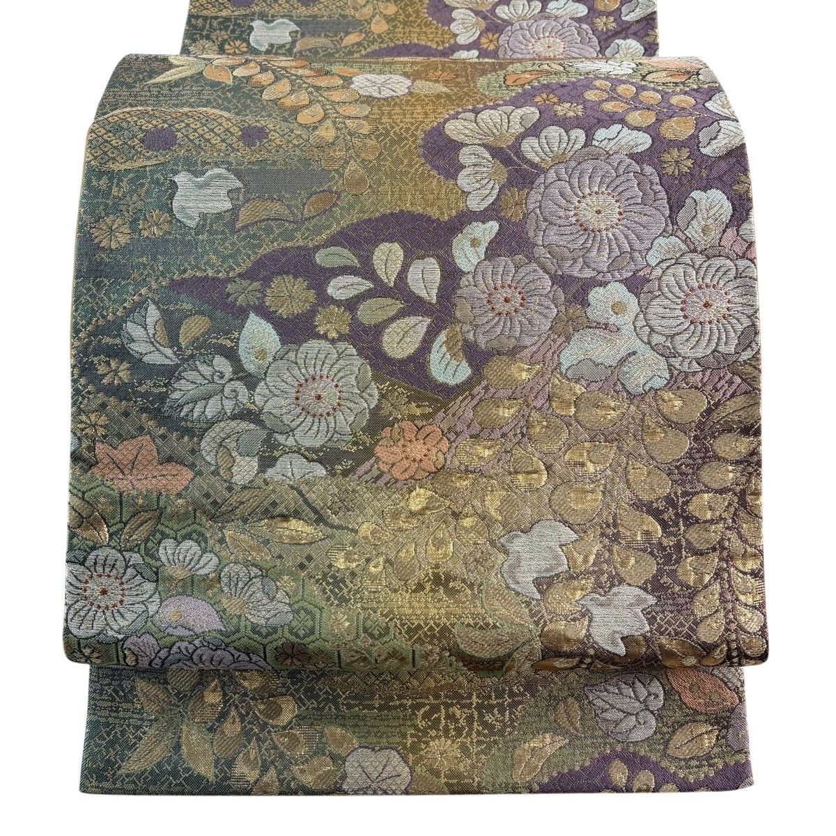 【美品】 袋帯 秀品 草花 千鳥 箔 金糸 紫 六通 正絹 【中古】