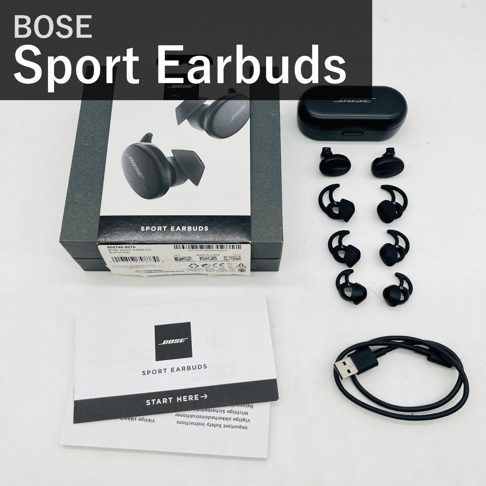BOSE ボーズ Sport Earbuds スポーツイヤーバッズ 805746-0010 完全ワイヤレスイヤホン Bluetooth トリプルブラック 黒 IPX4防滴 マイク付 タッチ操作 最大5時間+10時間再生 iPhone Android対応
