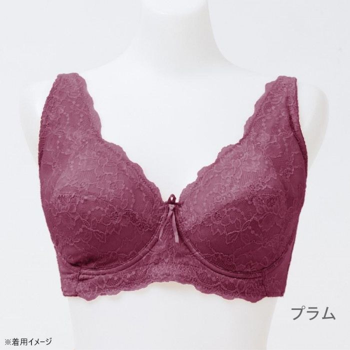 横に流れるバストをストラップのパワーネットで受け止める TAMURA yauco 脇高ワイヤー入り フルカップブラジャー プラム F90 YTC22 バックU字設計でストラップ落ちしにくい
