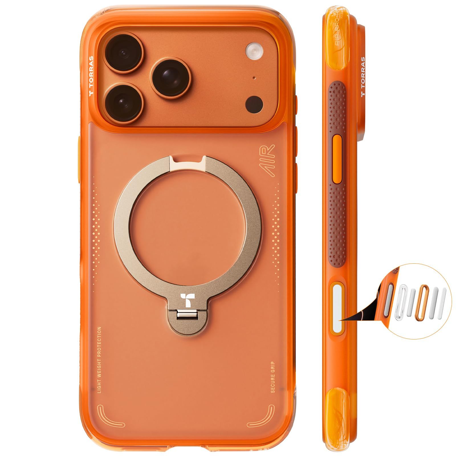 TORRAS Ostand Q3 Air iPhone 17 Pro Max 用 ケース 日常使いに・軽やか超強保護エアバッグ 米軍 MIL規格 リング スタンド MagSafe対応 360°定点回転 縦横両対応 ワイヤレス充電 カメラコントロールボタン付き