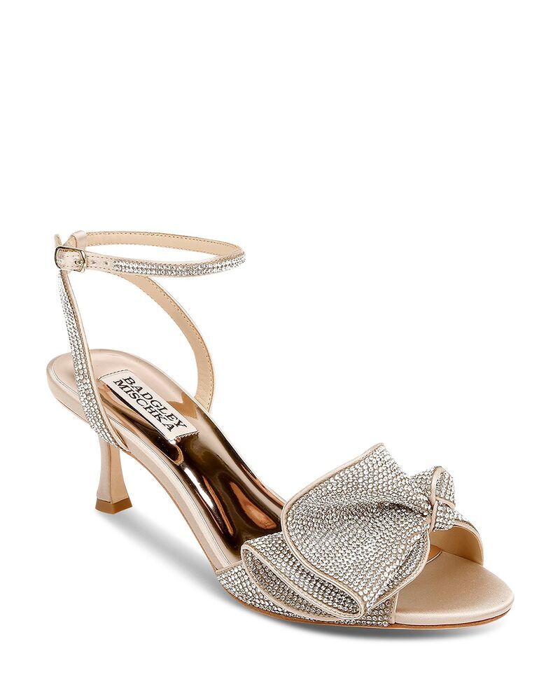 バッジェリーミシュカ レディース シューズ サンダル フリル ヒール Badgley Mischka Womens Remi Almond Toe Rhinestone Ruffle Mid Heel