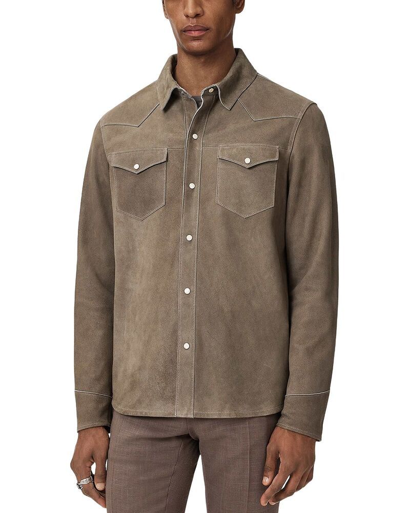 ジョンバルベイトス メンズ アウター ジャケット・ブルゾン シャツ レザー John Varvatosage Leather Shirt Jacket Haze Grey グレー