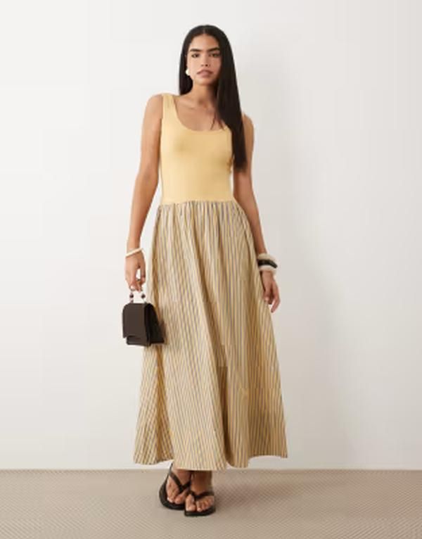 エイソス レディース トップス ワンピース ミディ スカート ASOS DESIGN twist shoulder stripe skirt midi dress in buttermilk stri 16,110円