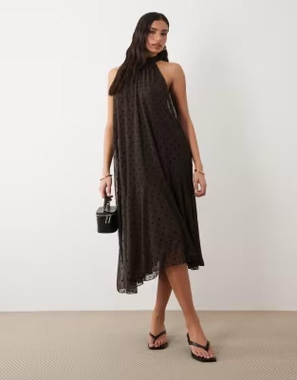 ジーナトリコ レディース トップス ワンピース ドット柄 アシンメトリー ドット ホルター Gina Tricot halterneck asymmetric dress polka dot BROW