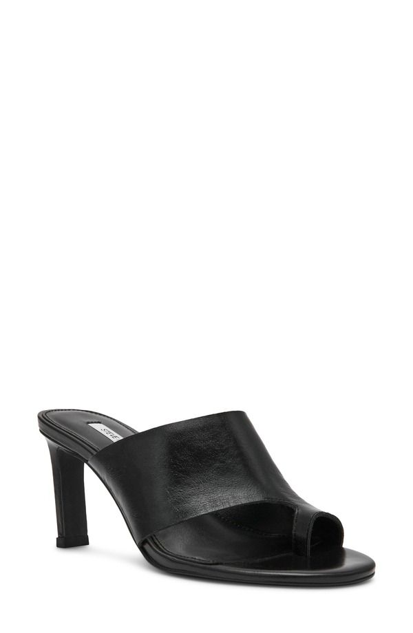 スティーブ マデン レディース シューズ ヒール サンダル Steve Madden Valentin Slide Sandal Women BLACK LEATHER ブラック