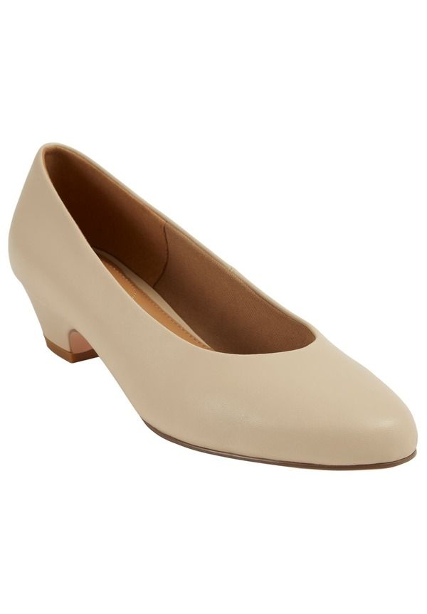 コンフォートビュー レディース シューズ ヒール レザー Comfortview The Vida Leather Like Slip On Pump BONE